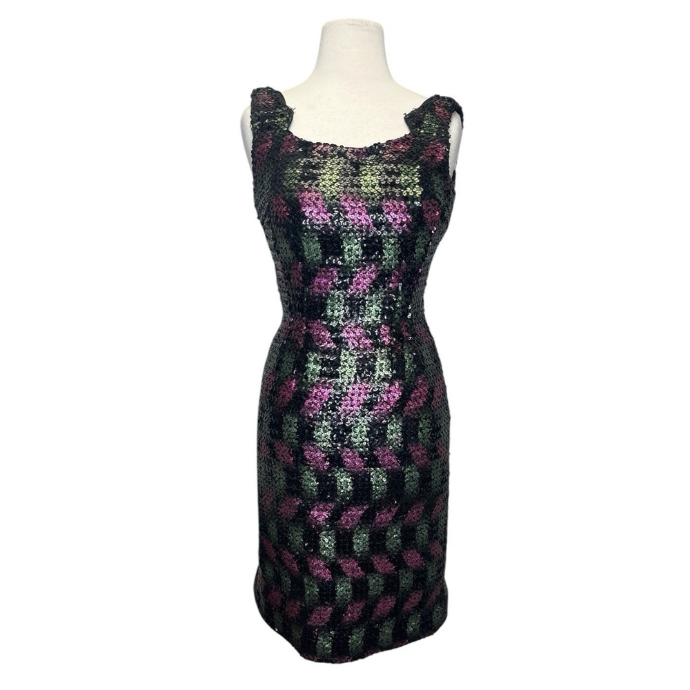 50s 60s‎ Vintage Sequin Cocktail Dress Green Purple Black Wiggle Pencil Small